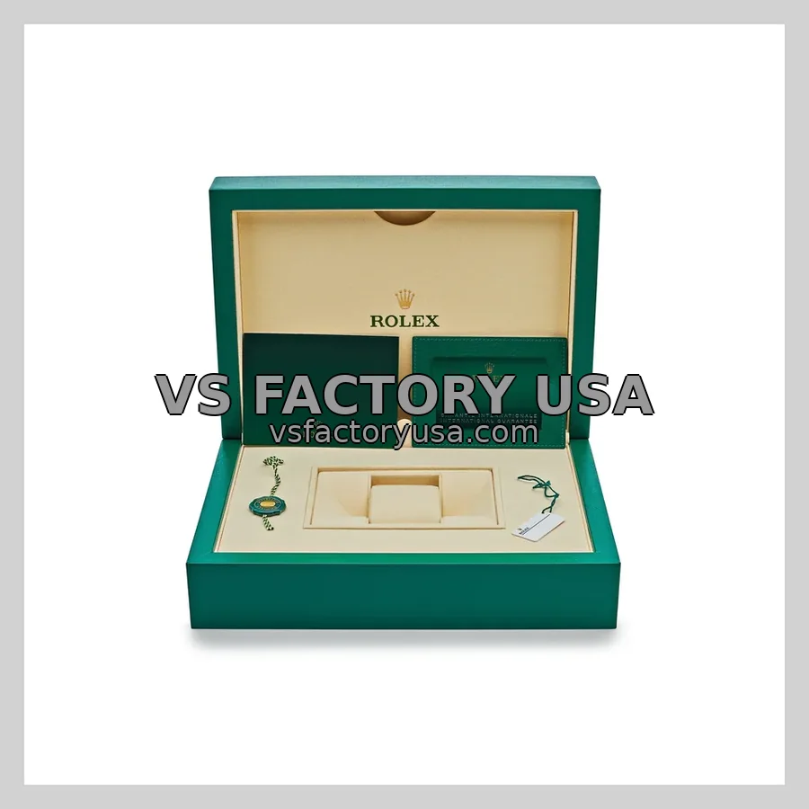 Rolex presentation box, large size, open with papers laid out