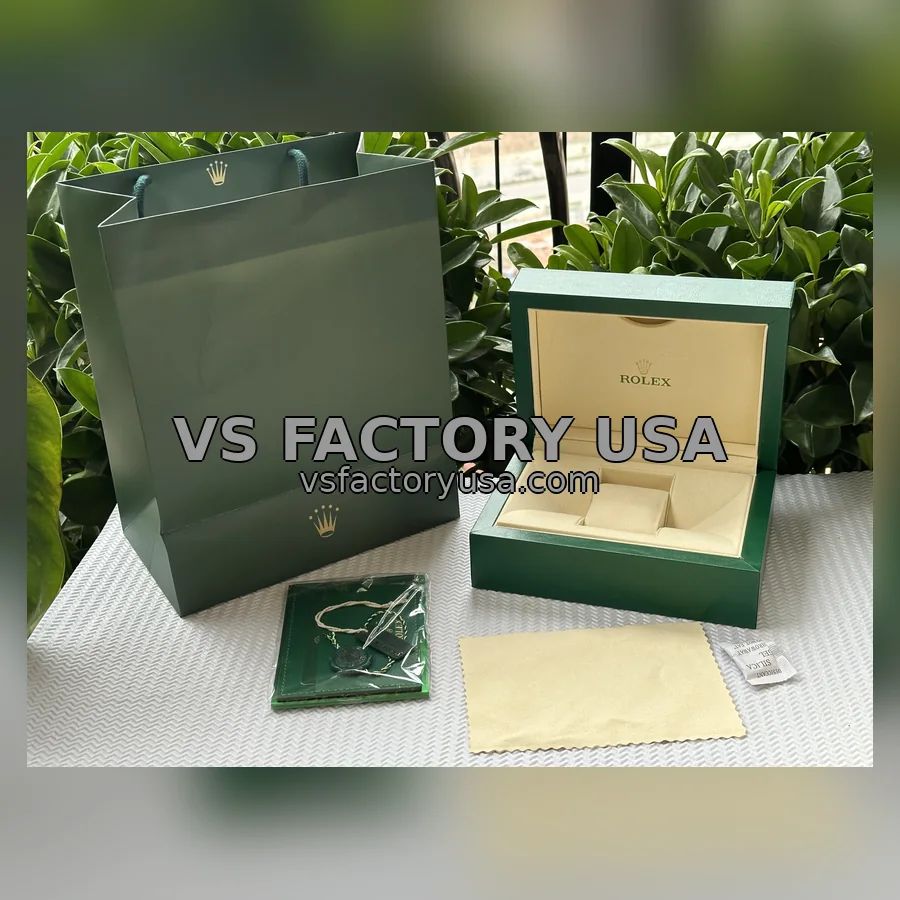 Rolex presentation box, medium size, open with papers and bag