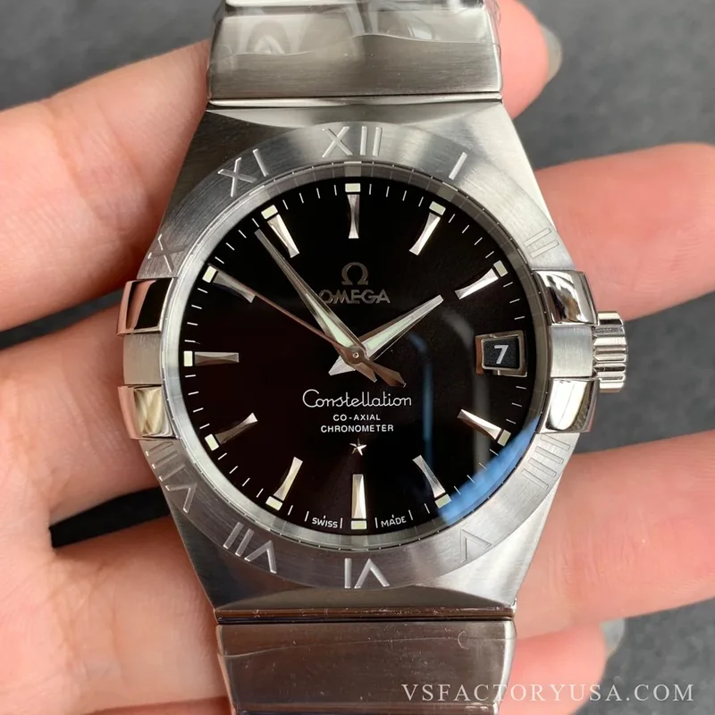 Omega Constellation 38mm Black Sunburst Dial Steel Bezel Stainless Steel Bracelet 1:1 Super Clone