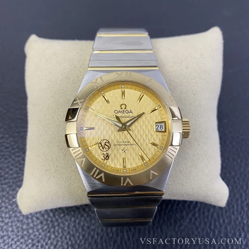 Omega Constellation 38mm Two-Tone Yellow Gold Textured Dial 1:1 Super Clone