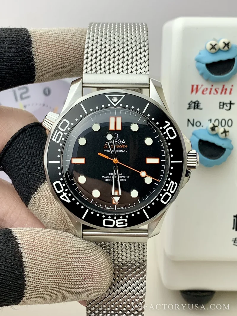 Omega Seamaster Diver 300M 42mm 007 Edition No Time To Die Matte Black Dial Titanium Mesh Bracelet 1:1 Super Clone
