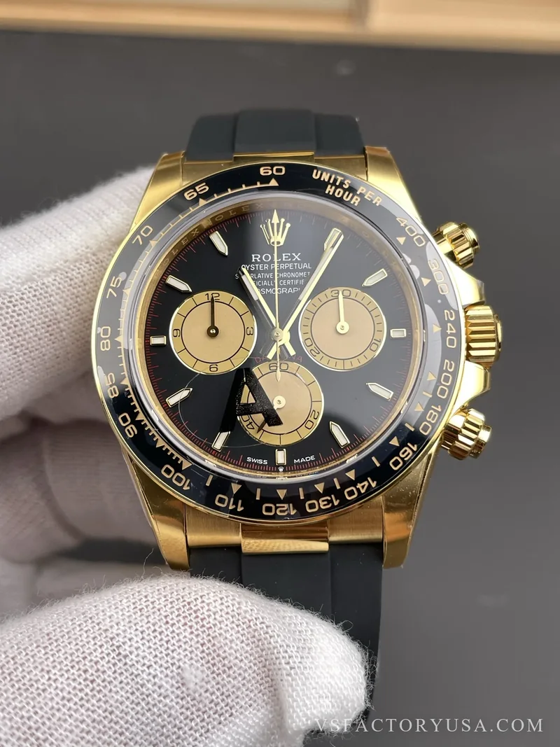 Rolex Cosmograph Daytona 40mm Black Dial Yellow Gold Rubber Strap 1:1 Super Clone