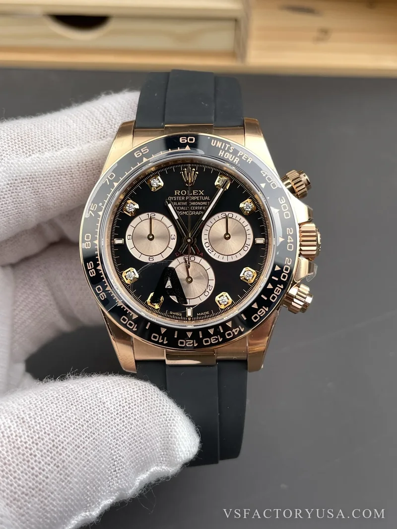 Rolex Cosmograph Daytona Black Diamond Everose Gold Rubeer Strap 1:1 Super Clone