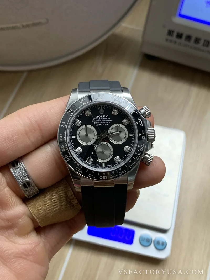 Rolex Cosmograph Daytona White Gold Ghost Diamond Dial Rubber Strap 1:1 Super Clone
