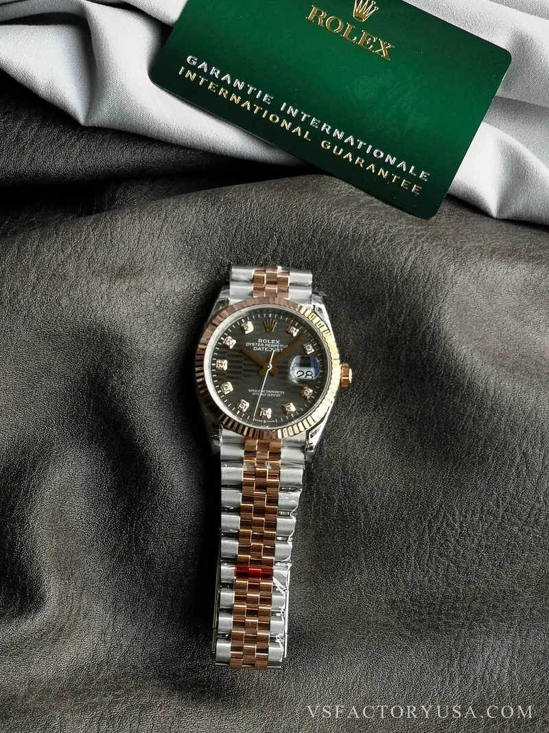 Rolex Datejust 36 Two-Tone Everose Gold Slate Grey Fluted Motif Diamond Dial 1:1 Super Clone