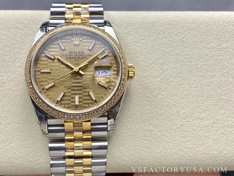 Rolex Datejust 36 Two-Tone Yellow Gold Diamond Bezel Golden Fluted Motif 1:1 Super Clone