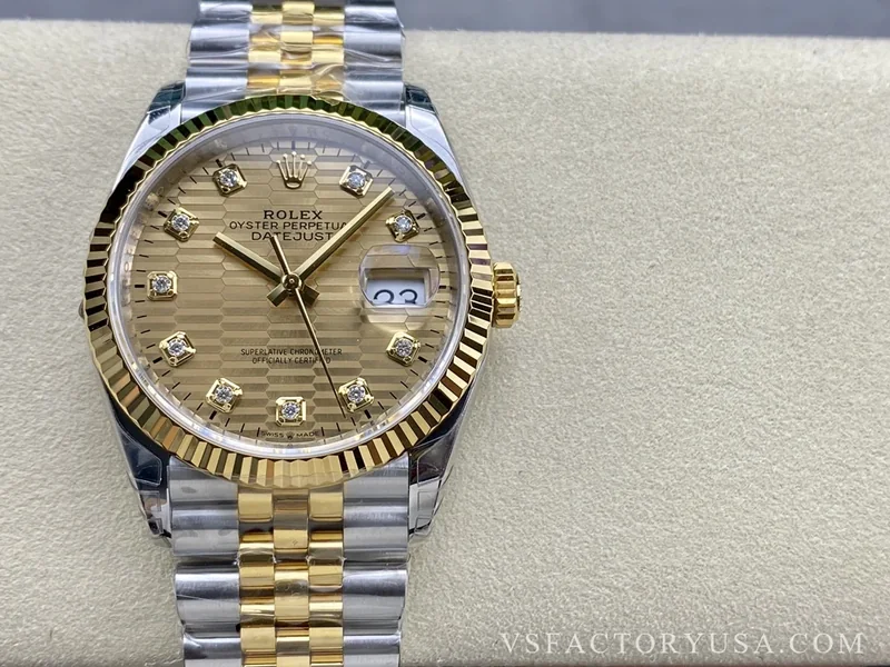 Rolex Datejust 36 Two-Tone Yellow Gold Golden Fluted Motif Diamond Dial 1:1 Super Clone