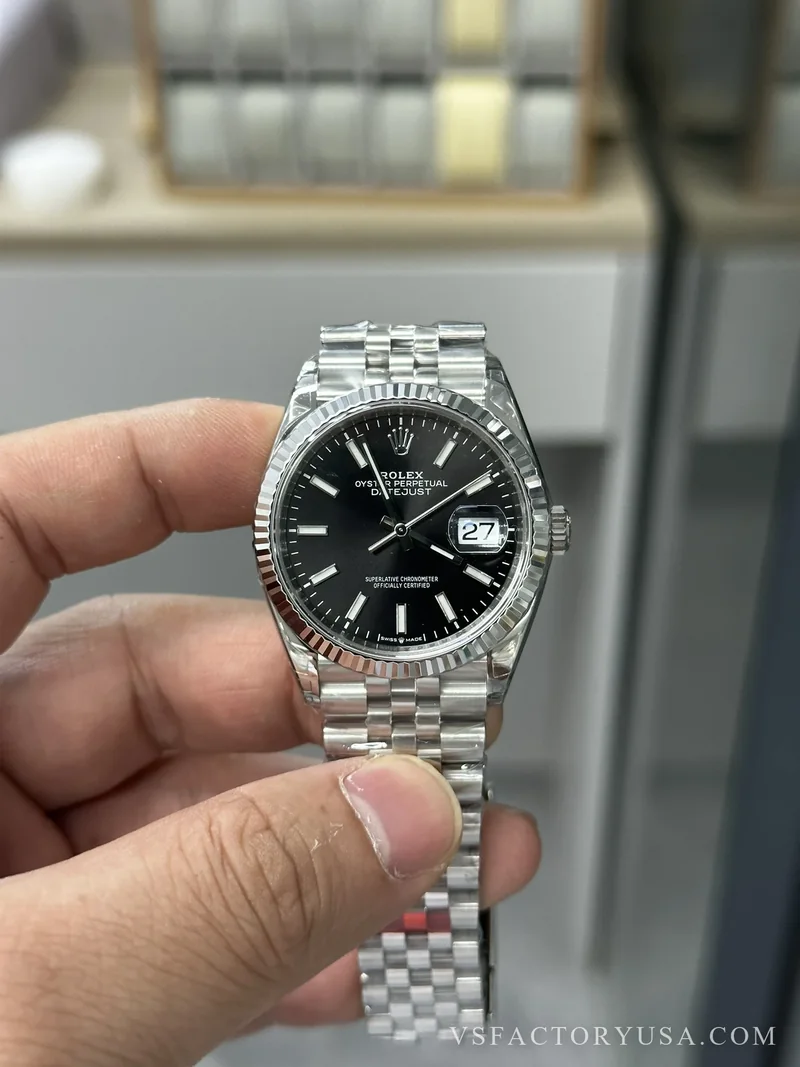 Rolex Datejust 36mm Bright Black Dial Fluted Bezel Jubilee Bracelet 1:1 Super Clone
