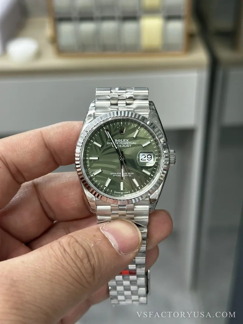Rolex Datejust 36mm Olive Green Palm Motif Dial Jubilee Bracelet 1:1 Super Clone