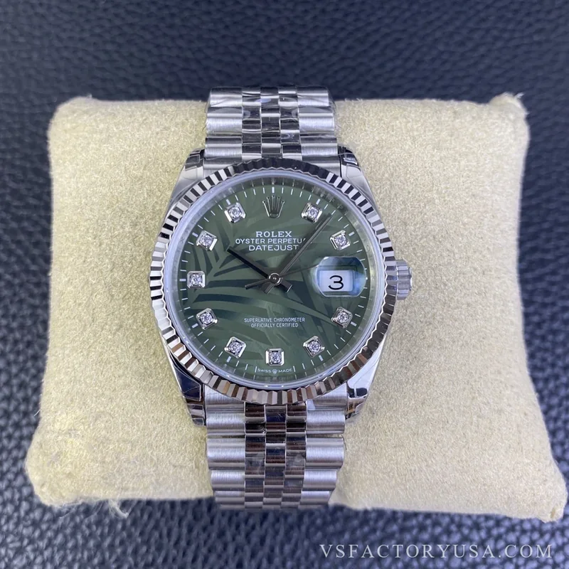 Rolex Datejust 36mm Olive Green Palm Motif Diamond Dial Jubilee Bracelet 1:1 Super Clone