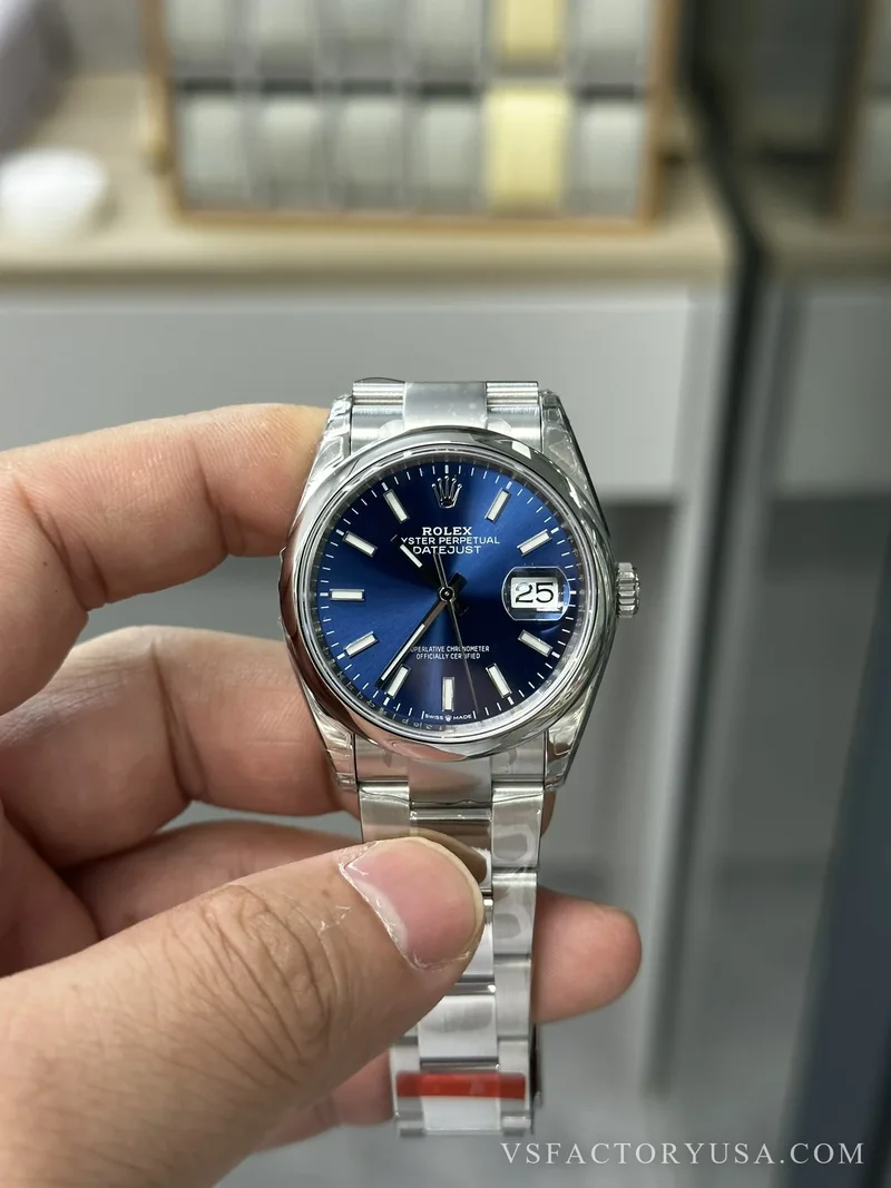 Rolex Datejust 36mm Sunburst Blue Dial Smooth Bezel Oyster Bracelet 1:1 Super Clone