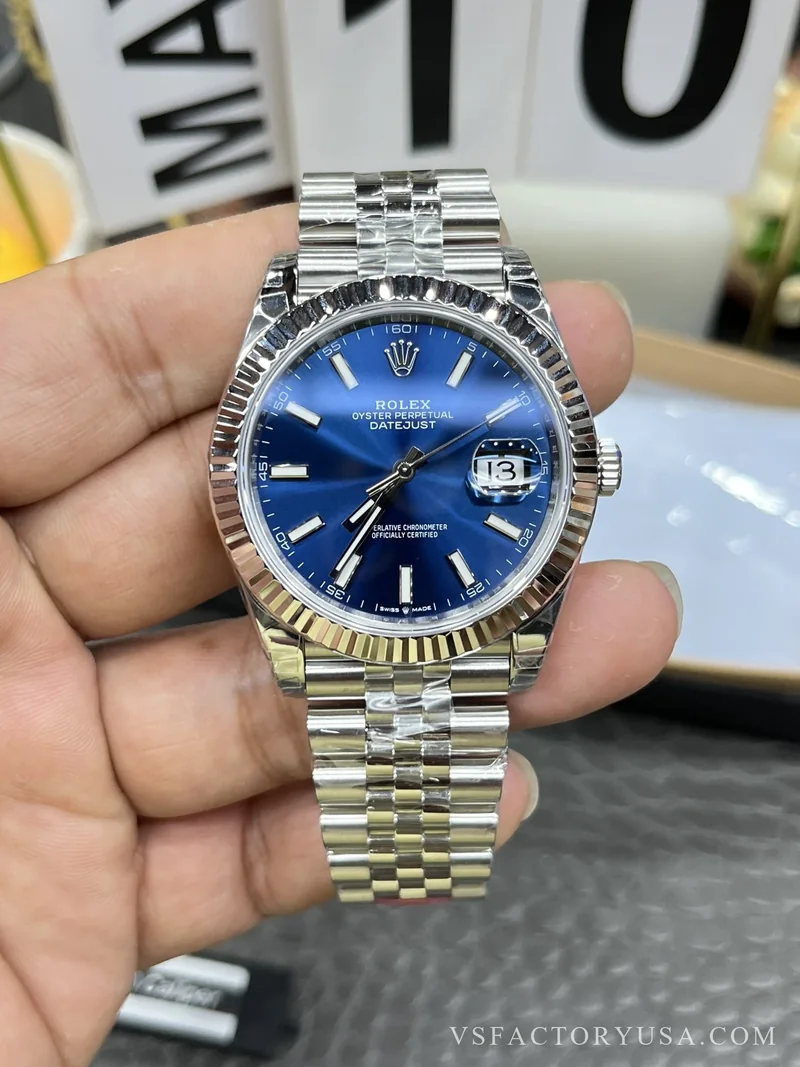 Rolex Datejust 41mm Blue Sunburst Dial Fluted Bezel Jubilee Bracelet 1:1 Super Clone