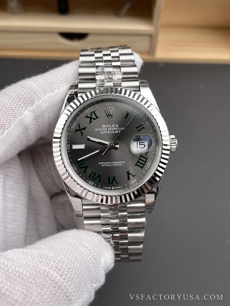 Rolex Datejust 41mm Slate GreyWimbledon Dial Fluted Bezel Jubilee Bracelet 1:1 Super Clone
