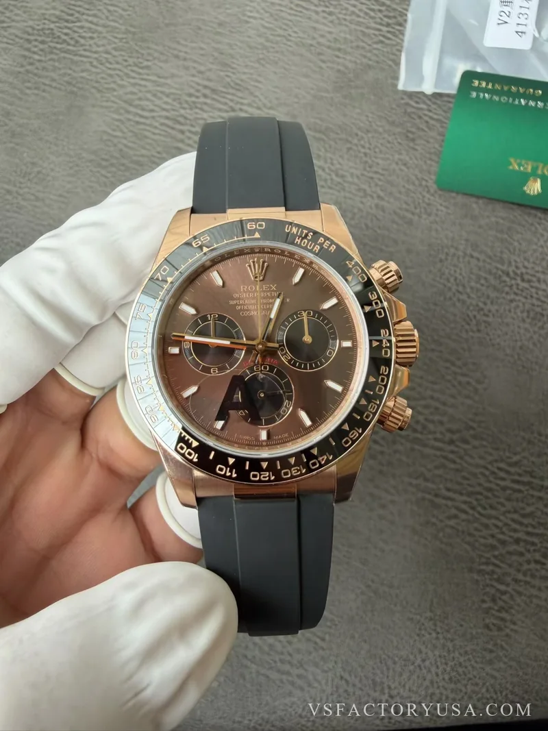 Rolex Daytona 40mm Everose Gold Chocolate Dial Rubber Strap 1:1 Super Clone