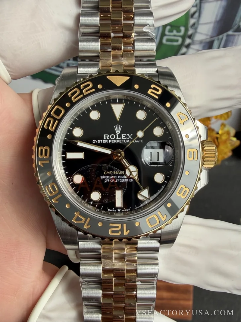 Rolex GMT-Master II Two-Tone Yellow Gold Black/Grey Ceramic Bezel Jubilee Bracelet 1:1 Super Clone