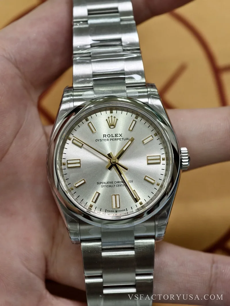 Rolex Oyster Perpetual 36 Silver Dial Smooth Bezel Oyster Bracelet 1:1 Super Clone