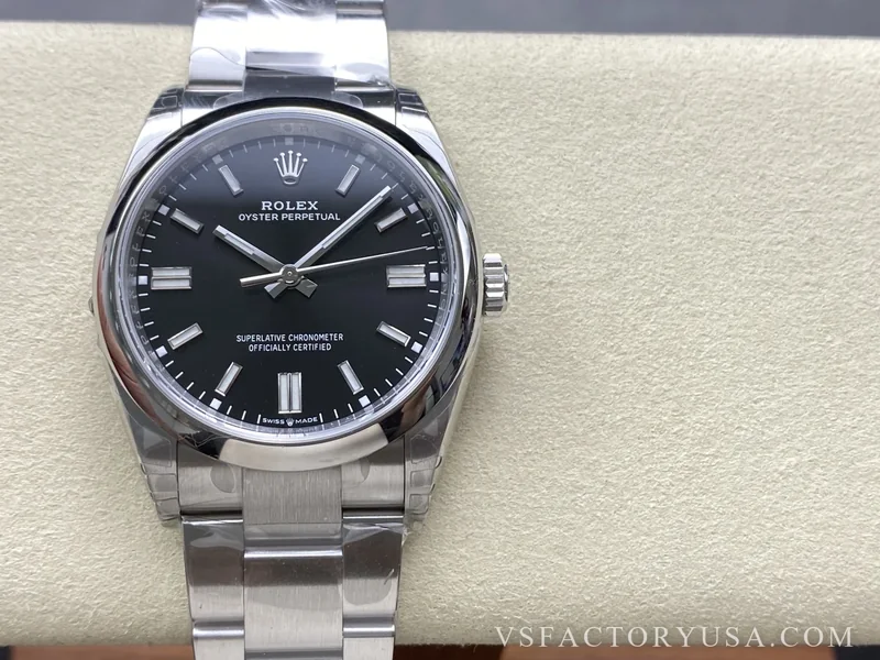 Rolex Oyster Perpetual 36mm Bright Black Dial Smooth Bezel Oyster Bracelet 1:1 Super Clone
