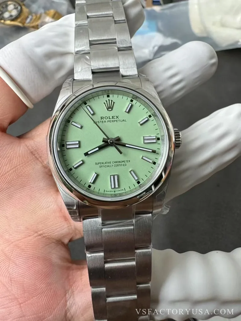 Rolex Oyster Perpetual 36mm Green Lacquer Dial Smooth Bezel Oyster Bracelet 1:1 Super Clone