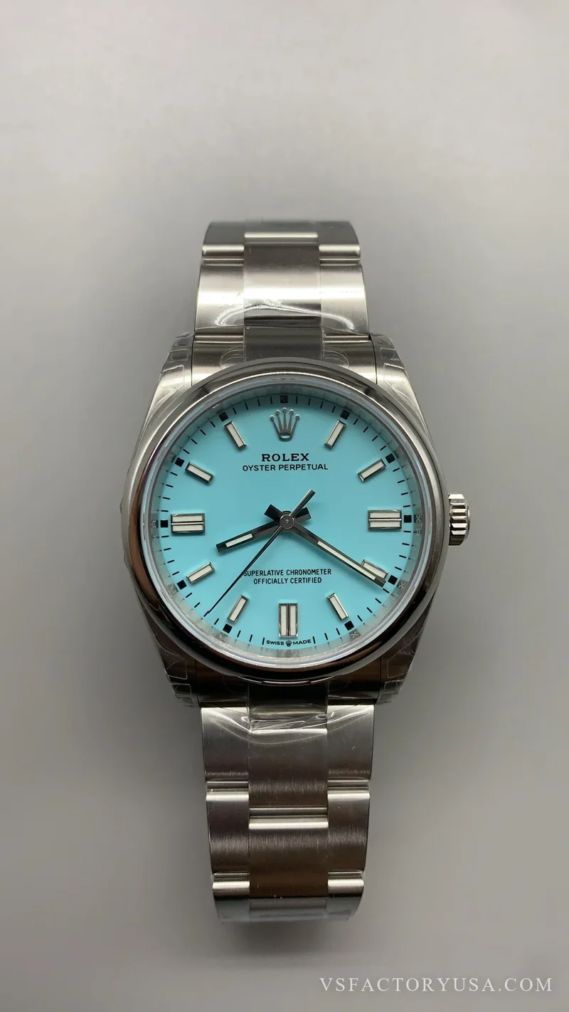 Rolex Oyster Perpetual 36mm Turquoise Tiffany Blue Dial Smooth Bezel Oyster Bracelet 1:1 Super Clone