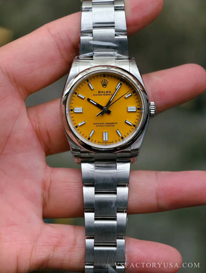 Rolex Oyster Perpetual 36mm Yellow Dial Smooth Bezel Oyster Bracelet 1:1 Super Clone