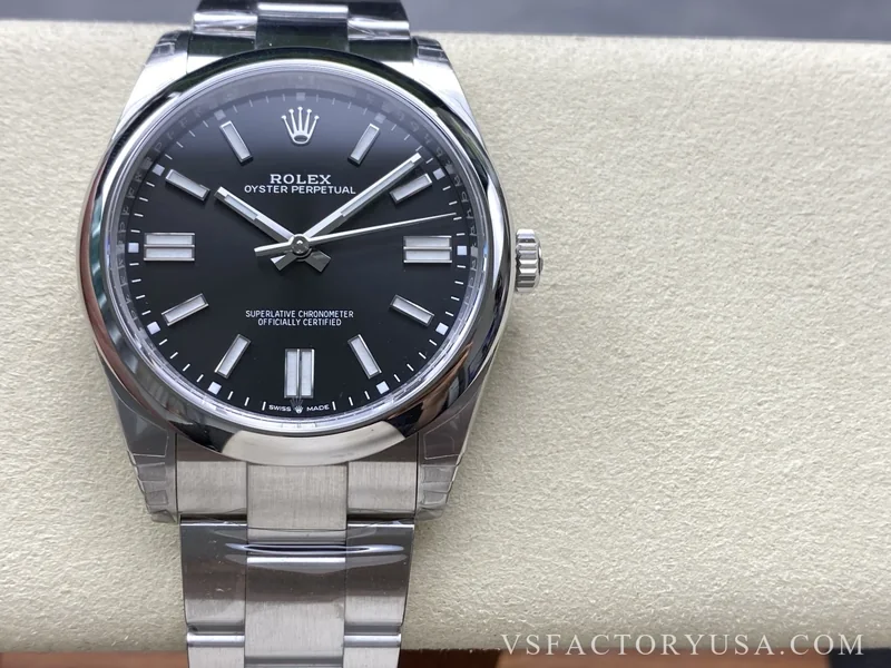 Rolex Oyster Perpetual 41mm Bright Black Dial Smooth Bezel Oyster Bracelet 1:1 Super Clone