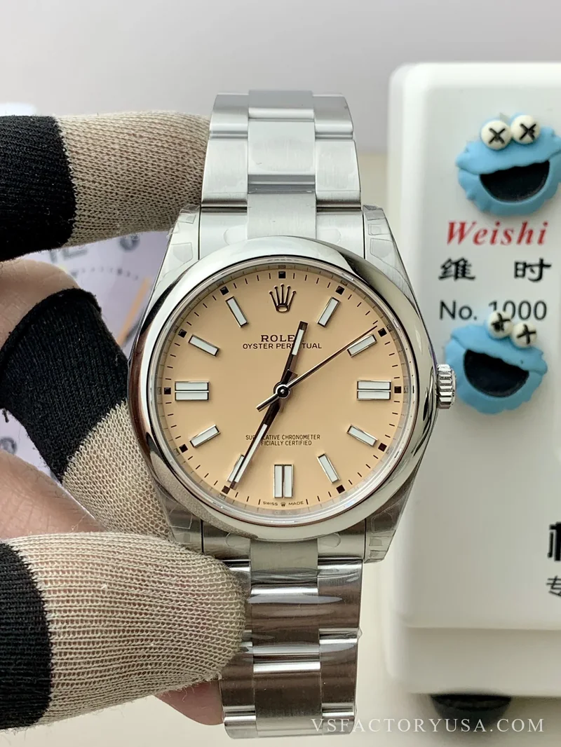Rolex Oyster Perpetual 41mm Candy Pink Lacquer Dial Smooth Bezel Oyster Bracelet (124300 Custom) 1:1 Super Clone