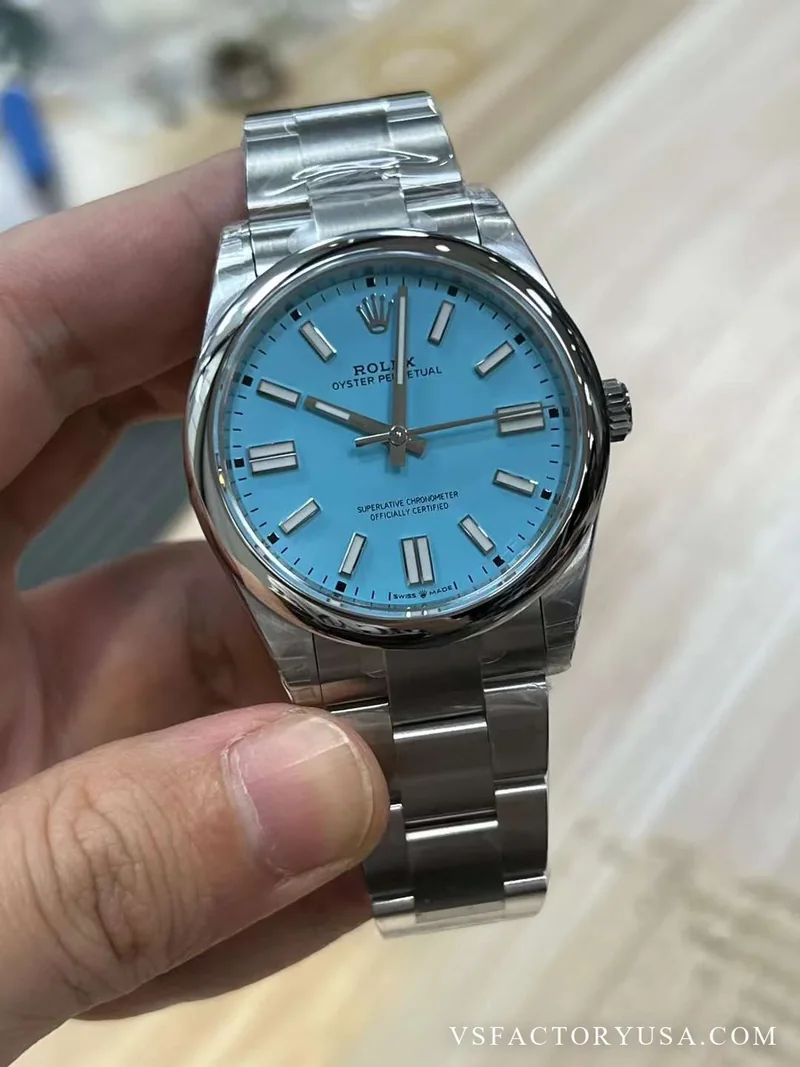 Rolex Oyster Perpetual 41mm Turquoise Tiffany Blue Dial Smooth Bezel Oyster Bracelet 1:1 Super Clone