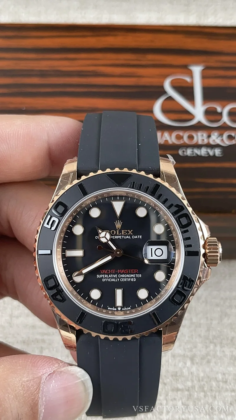 Rolex Yacht-Master 40mm Rose Gold Matte Black Dial Ceramic Bezel Oysterflex Strap 1:1 Super Clone