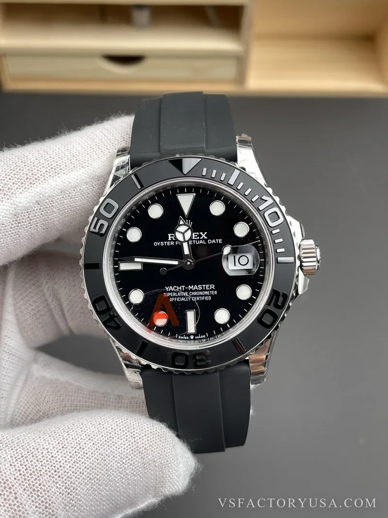 Rolex Yacht-Master 42mm White Gold Black Dial Ceramic Bezel Oysterflex Strap 1:1 Super Clone