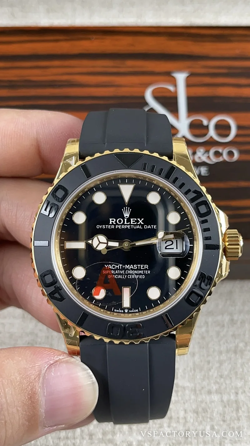 Rolex Yacht-Master 42mm Yellow Gold Black Dial Ceramic Bezel Oysterflex Strap 1:1 Super Clone