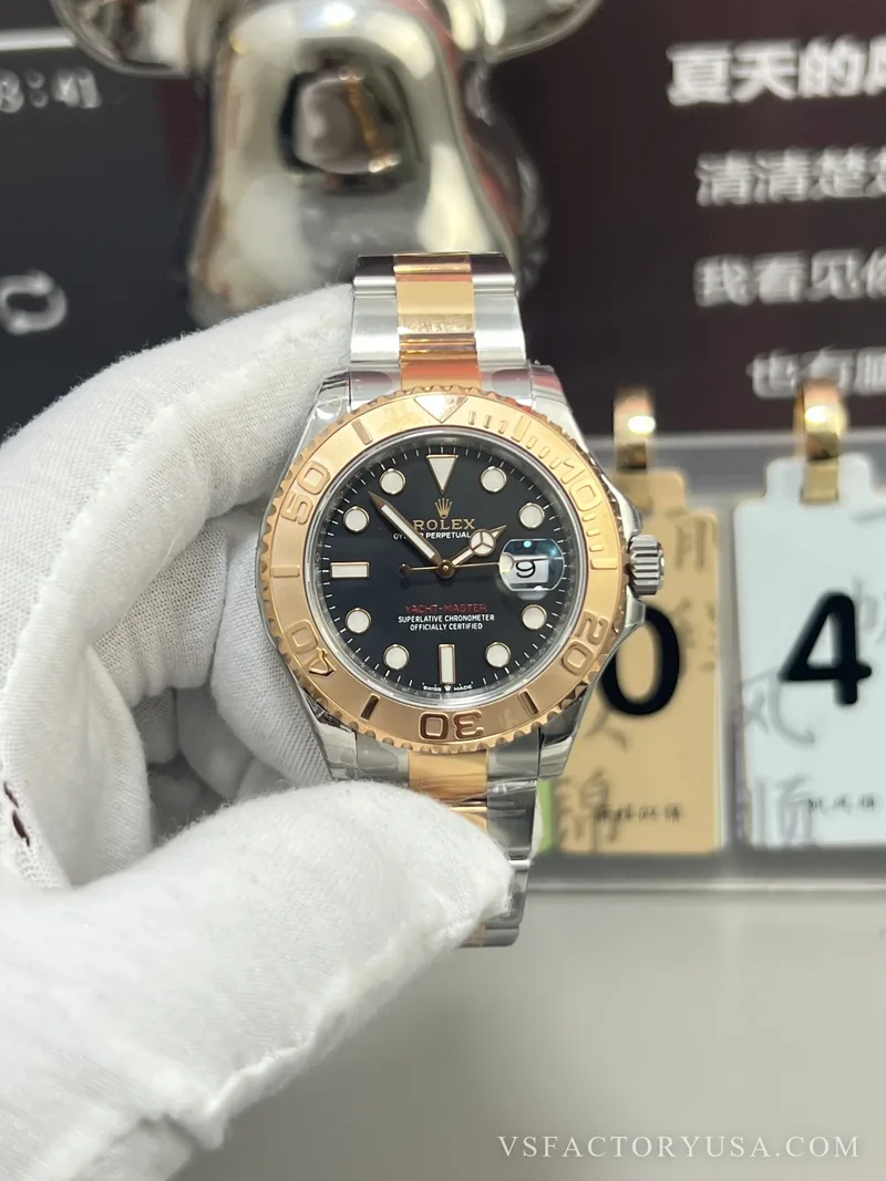 Rolex Yacht-Master 44mm Black Dial Rosegold Bezel Two-Tone Rose Gold Oyster Bracelet 1:1 Super Clone
